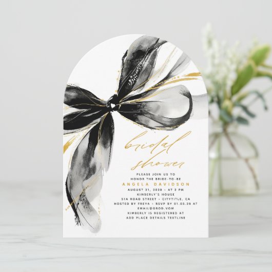 Invitation Black Bow Elegant Romantic Whimsical Bridal Shower (Debout devant)
