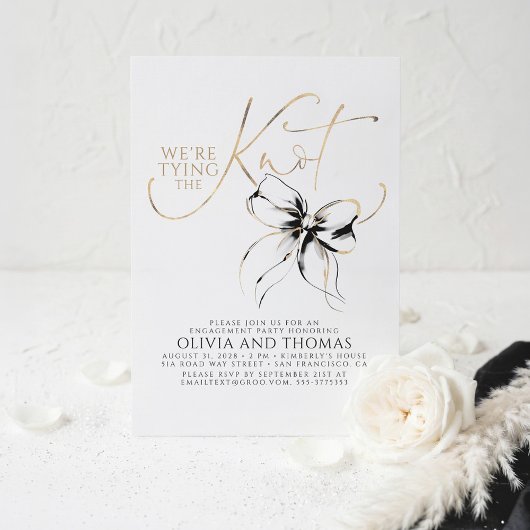 Invitation Black Bow Elegant Whimsical Engagement Party