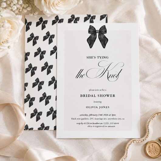 Invitation Black Bow Elle Noue le Nœud Réception de Mariage