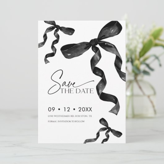 Invitation Black Bow Enregistrer La Date (Debout devant)