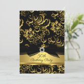 Invitation Black bow Gold Damask 50e anniversaire (Debout devant)