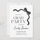 Invitation Black Bow Graduation Party Elegant Modern Grad  (Devant)