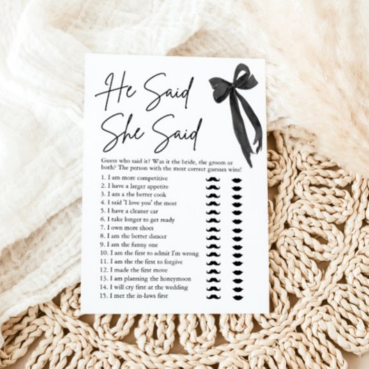 Invitation Black Bow Il A Dit Qu'Elle A Dit Fête des mariées