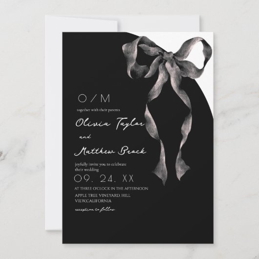 Invitation Black Bow Modern and Classic Wedding (Devant)