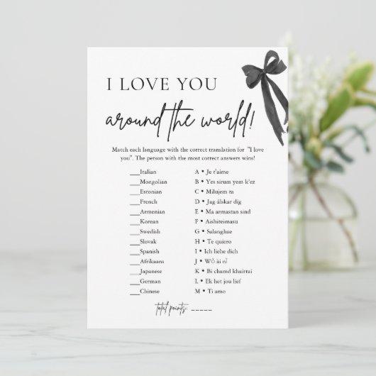 Invitation Black Bow moderne Je t'aime autour du monde Jeu (Debout devant)