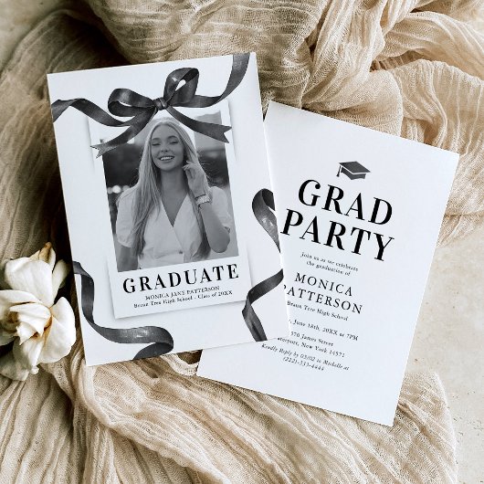 Invitation Black Bow Photo Graduation Party