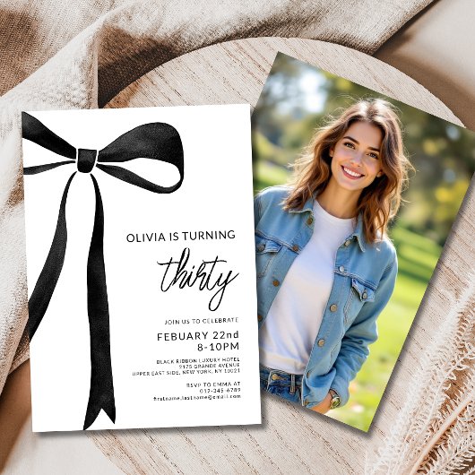 Invitation Black Bow Ribbon Anniversaire Photo Party