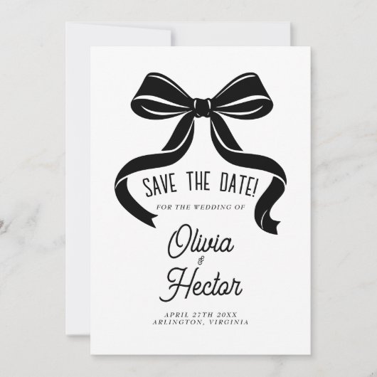 Invitation Black Bow Save the Date Modern Wedding (Devant)