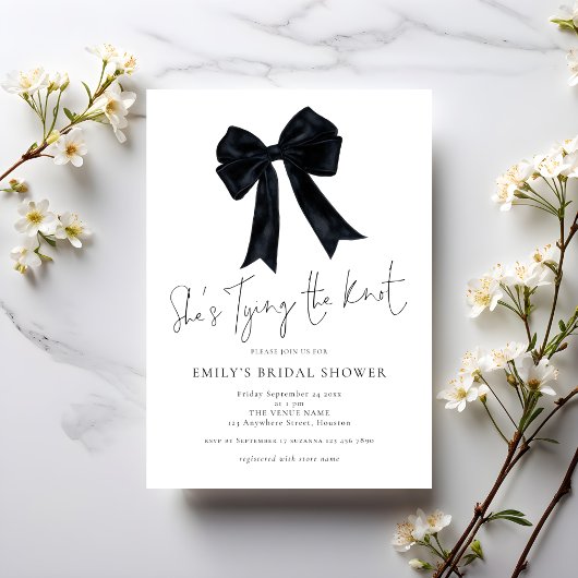 Invitation Black Bow She is Tying The Knot Bridal Shower