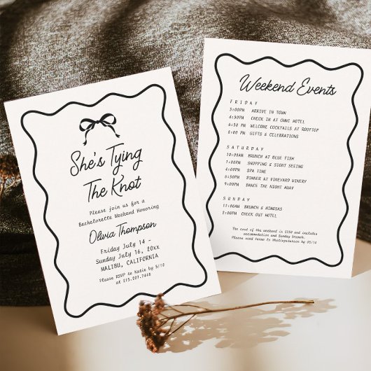 Invitation Black Bow She's Tying The Knot Bachelorette Party