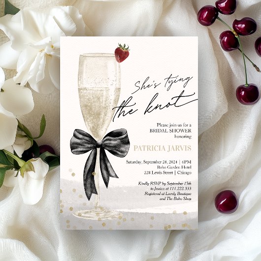 Invitation Black Bow She's Tying the Knot Bridal Brunch