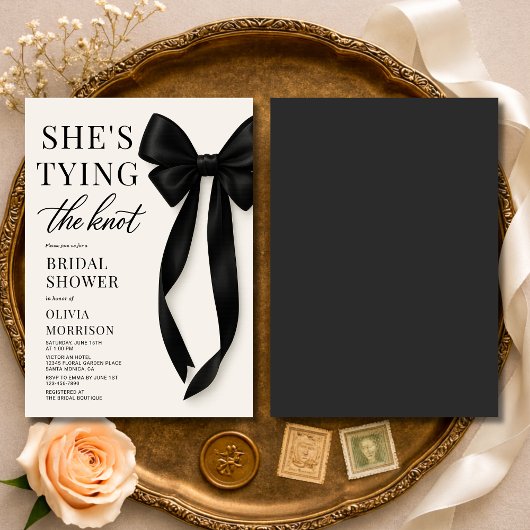 Invitation Black Bow She's Tying The Knot Bridal Shower 