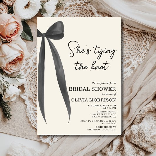 Invitation Black Bow She's Tying the Knot Bridal Shower