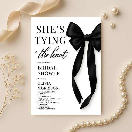 Invitation Black Bow She's Tying The Knot Bridal Shower 