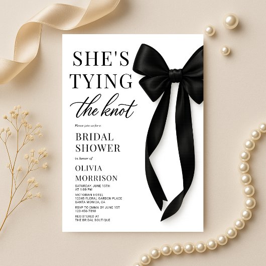 Invitation Black Bow She's Tying The Knot Bridal Shower 
