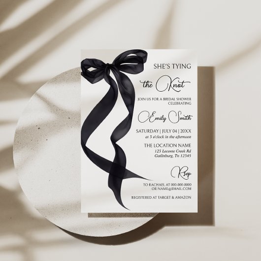 Invitation Black Bow She's Tying the Knot Fête des mariées