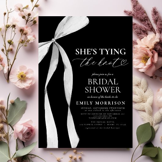 Invitation Black Bow She's Tying the Knot Fête des mariées