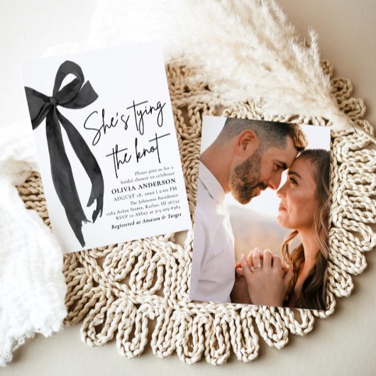 Invitation Black Bow She's Tying the Knot Fête des mariées