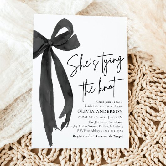 Invitation Black Bow She's Tying the Knot Fête des mariées