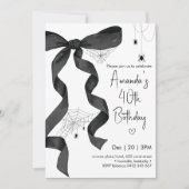 Invitation Black Bow Spider Web Coquette Halloween Anniversai (Devant)