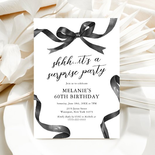Invitation Black Bow Surprise Adulte fête d'anniversaire