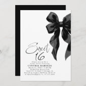 Invitation Black Bow Sweet 16 Birthday (Devant / Derrière)