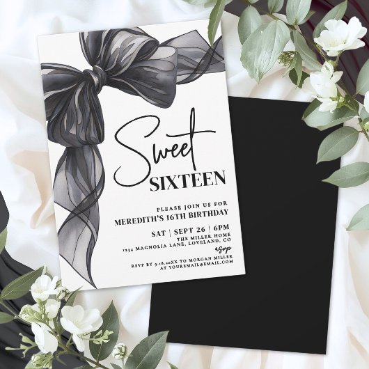 Invitation Black Bow Sweet Seize 16e Anniversaire