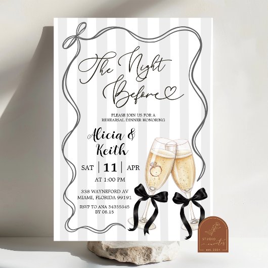 Invitation Black Bow The Night Before Rehearsal Dinner