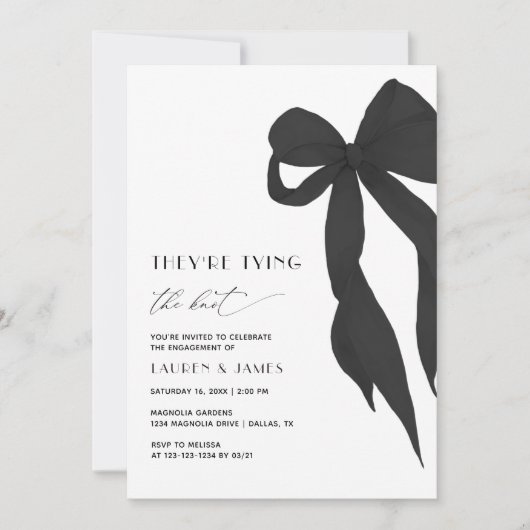 Invitation Black Bow They Tying the Knot Engagement Party (Devant)