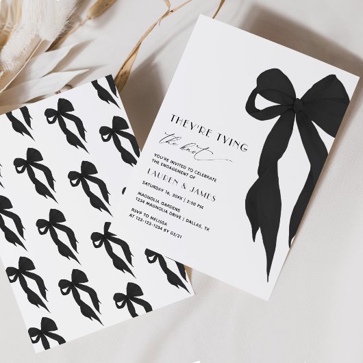 Invitation Black Bow They Tying the Knot Engagement Party