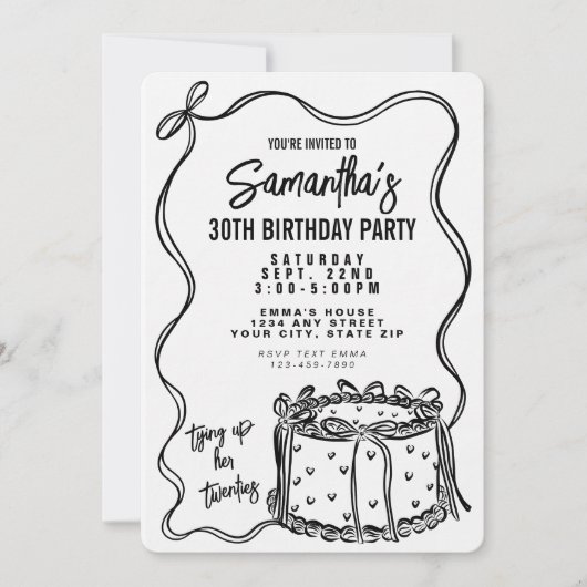 Invitation Black Bow Tying Up Her Twenties 30th Birthday (Devant)
