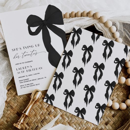 Invitation Black Bow Tying Up Her Twenties 30th Birthday