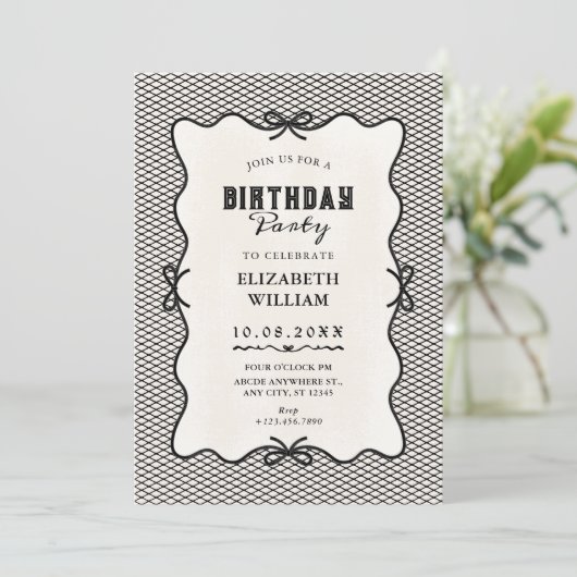 Invitation Black bow vintage (Debout devant)