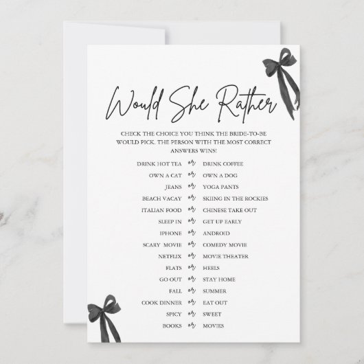 Invitation Black Bow Voudrait Elle Plutôt Fête des mariées Je (Devant)
