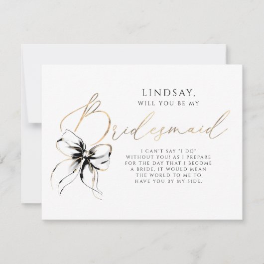 Invitation Black Bow Whimsical Modern Bridesmaid Proposal (Devant)