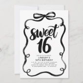 Invitation Black Bow Whimsical Sweet 16th Birthday (Devant)