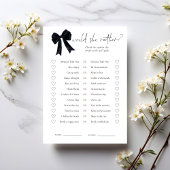Invitation Black Bow Would She Rather Bridal Shower Game Card