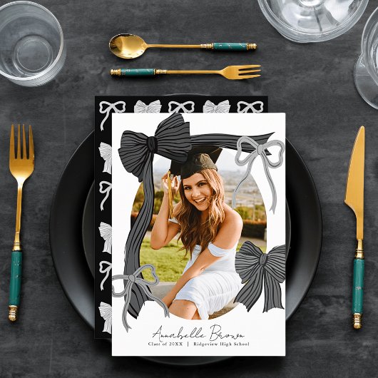 Invitation Black Bows Photo Graduation Announcement