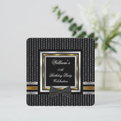 Invitation Black Bowtie Gold Silver Studs fête d'anniversaire (Debout devant)