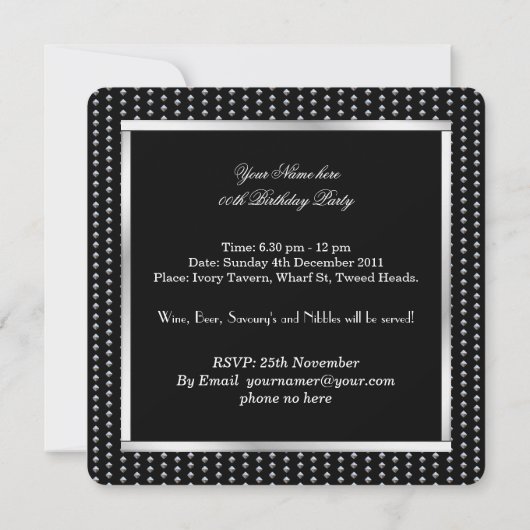 Invitation Black Bowtie Gold Silver Studs fête d'anniversaire (Dos)