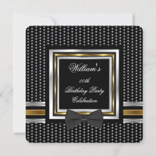 Invitation Black Bowtie Gold Silver Studs fête d'anniversaire