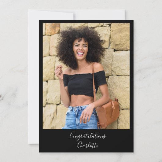 Invitation Black Bright Future Script Photo Graduation Party (Dos)