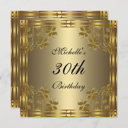 Invitation Black Bronze Or & Or Fleurs (Devant / Derrière)