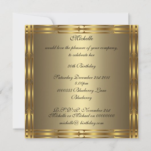 Invitation Black Bronze Or & Or Fleurs (Dos)