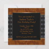 Invitation Black Brown Cuir Mans 21e fête d'anniversaire (Dos)