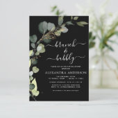 Invitation Black Brunch & Bubbly QR Code Eucalyptus (Debout devant)