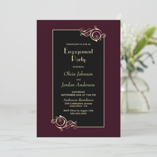 Invitation Black Burgundy Gold (Debout devant)