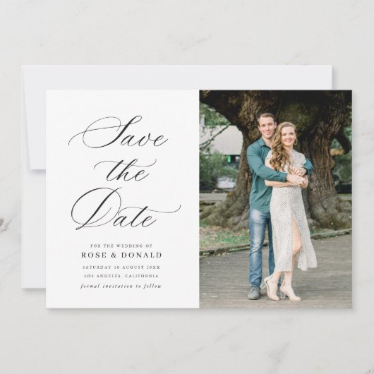 Invitation Black calligraphy script wedding save the date (Devant)
