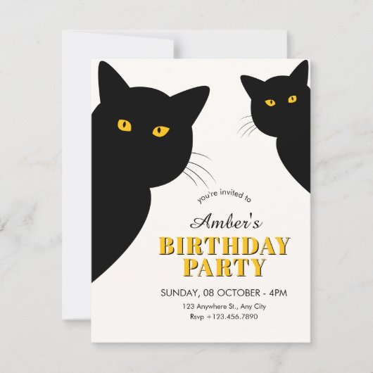 Invitation Black cat birthday (Devant)