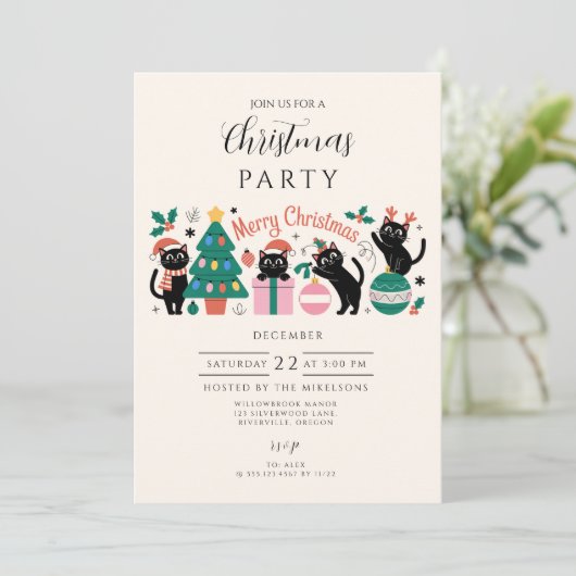 Invitation Black Cat Christmas (Debout devant)